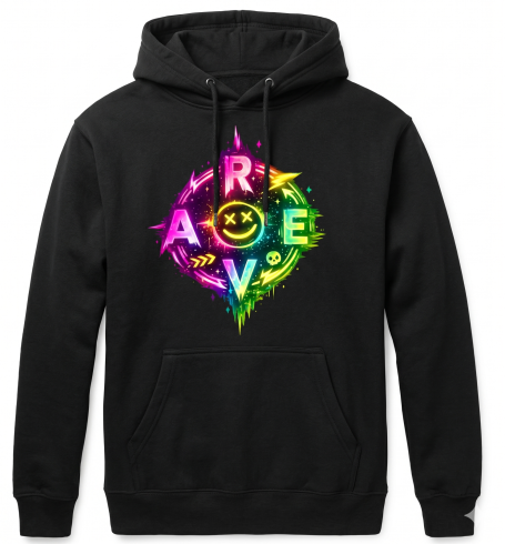Techno EDM Rave Hoodie Techno EDM Rave Lettering Hoodie Gift Design Pullover for Men Women and Festival Club Nights