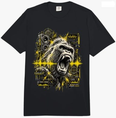 Brüllender Gorilla Affe Techno Musik EDM Grafik Design Multicolor Oversized Look Outfit T-Shirt Oberteil Schwarz Unisex