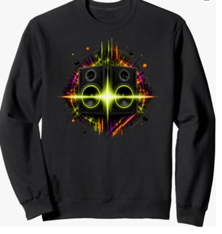 Neon Techno Speaker Sweatshirt Futuristic Neon Techno EDM Speaker Sound System Rave Music Festival Design Sweatshirt