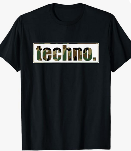 T-shirt for techno raves featuring a camouflage pattern