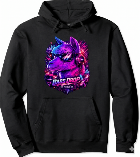 Techno Llama Alpaca Hoodie Funny Techno Llama Alpaca Electronic Music Design Graphic Pullover Hoodie for Men Women and Music Festivals