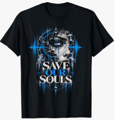 Save Our Souls - Maglietta blu con volto femminile, frammento, musica techno, elettronica, EDM, outfit, regalo, abbigliamento
