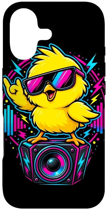 Rave Chicken Handy Hülle Lustiges „Rave Chicken“-Smartphone-Handy Hülle Phone Case mit Lautsprecher und Bassbox im EDM-Techno-Stil für das iPhone