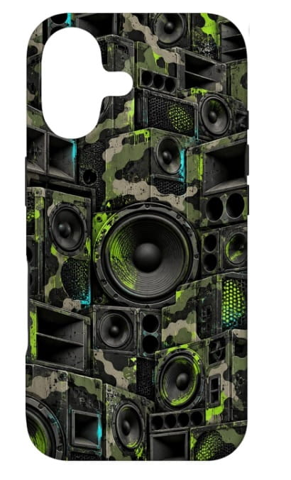 Techno Camo Handyhülle Techno Musik Bass Box Lautsprecher Camo Camouflage Design Muster Grafik Mobile Phone Case für iPhone und Smartphone