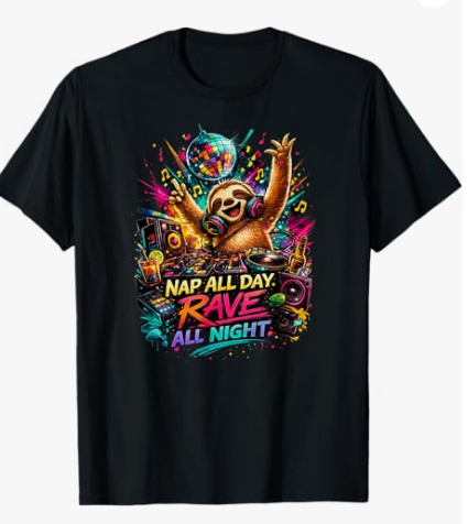 Lustiges Techno Faultier T-Shirt Lustiges Techno Musik Faultier Tier DJ Party Festival Rave T-Shirt