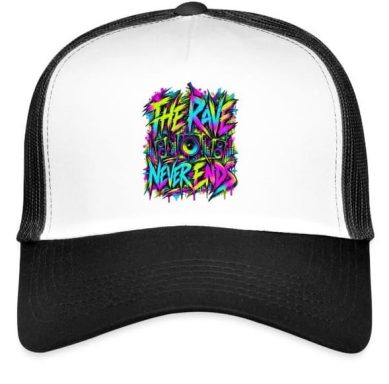Colorful The Rave Never Ends Bass Box Speaker Electronic Techno Music EDM Trucker Cap Gift