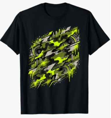Maglietta con motivo mimetico “Camo” in stile techno elettronico, abbigliamento, regalo