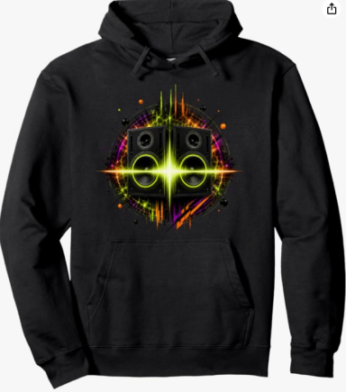 Futuristic Sound System Hoodie Futuristic Neon Style Techno EDM Speaker Sound System Music Festival Gift Design Hoodie for Men and Women