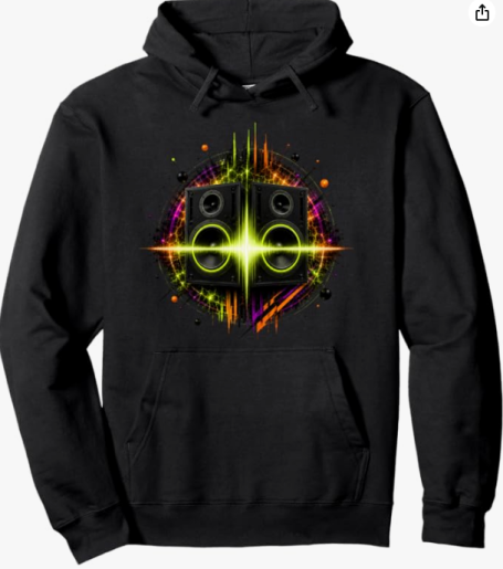 Futuristic Sound System Hoodie Futuristic Neon Style Techno EDM Speaker Sound System Music Festival Gift Design Hoodie for Men and Women