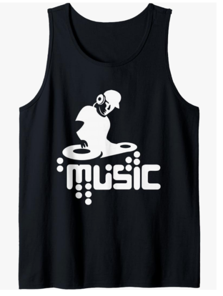 Techno DJ Tank Top Techno DJ tank top with a white turntable motif for electronic music summer and beach club events edm culture fans, men and women