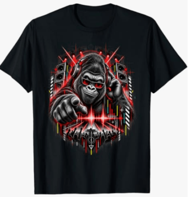 Gorilla DJ Techno Rave Electronic Music Design T-Shirt for techno fans, DJs, rave nights, festival events, club scenes and electronic music 