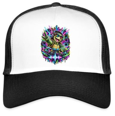 Funny Raving Turtle Electronic Techno Music Turntable Party Trucker Cap