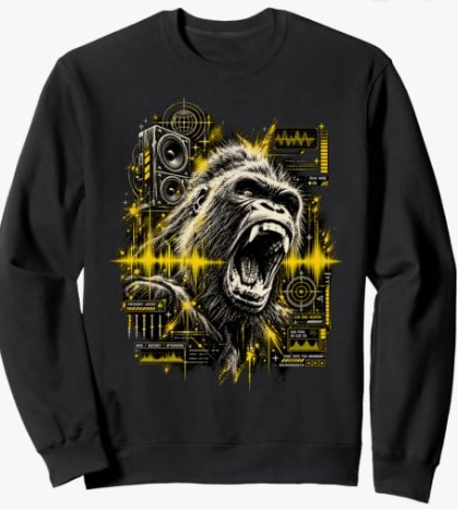 Gorilla Sweatshirt Roaring Gorilla Bass Frequency Techno Rave Festival Outfit Design Sweatshirt for casual everyday style and also for gym and bodybuilding