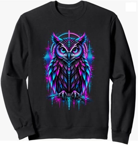 Techno Owl Sweatshirt Dark Owl Hard-Techno Electronic Music EDM Animal Design Outfit Sweatshirt Apparel Clothing - Unisex