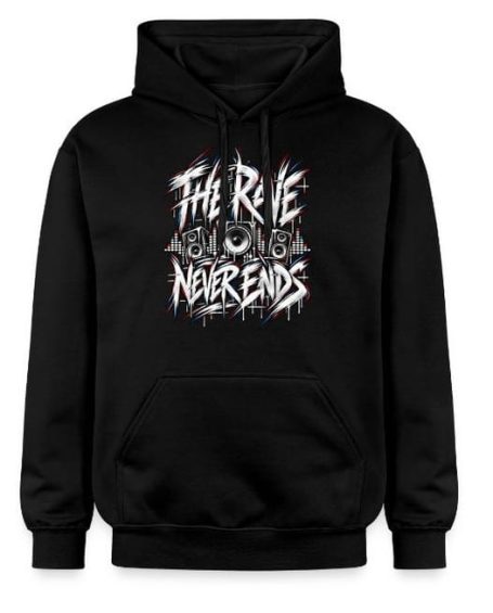 The Rave Never Ends Hoodie The Rave Never Ends Techno Electronic Music Hoodie Pullover Gift for Men and Women White Letters
