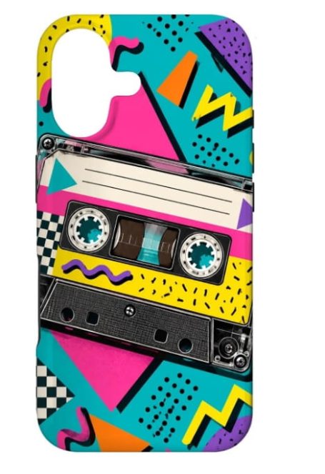 Retro Kassette Handyhülle Bunte Retro Handy-Hülle für iPhone mit Audio Musik Kassette nostalgisch und geometrischem 80er und 90er Jahre Muster - Mobile Phone Case
