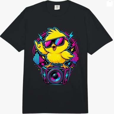 Rave Chicken T-Shirt 24,99 € Lustiges Rave EDM Chicken Huhn Bass-Box Disko Multicolor Mallorca Spanien Oversized Look T-Shirt Outfit