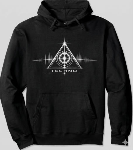 Techno Triangle Hoodie Silver and Bright Electronic Techno Triangle EDM Festival Hoodie Design for Men and Women for Club Nights