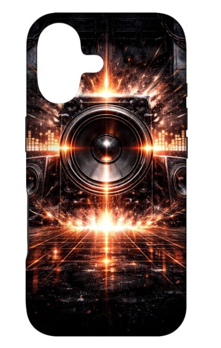 Neon Lautsprecher Phone Case Neon Handy-Hülle für iPhone mit großem Bass Lautsprecher und orange leuchtendem Electronic Music Design - Mobile Phone Case für Smartphone