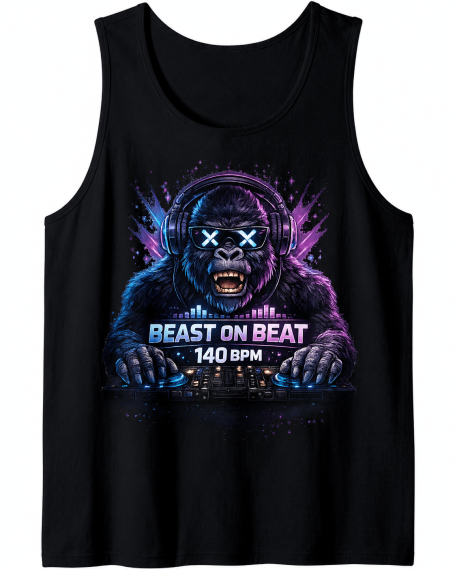 Techno Gorilla Tank Top Beast On Beat 140 BPM techno tank top with colorful DJ gorilla ape EDM summer vacation rave design for men and women