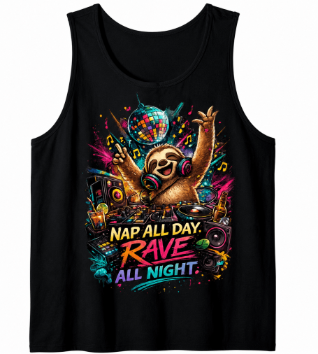 Funny techno sloth tank top with lazy DJ party and rave festival design