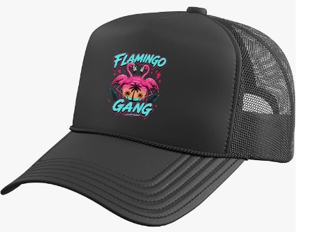 Flamingo Gang Hat Funny Flamingo Gang Electronic Techno Music Holiday Beach Party Trucker Hat Cap with Adjustable Mesh Back