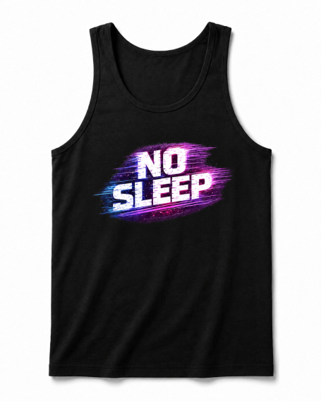 No Sleep Tank Top Black rave tank top with colorful No Sleep lettering for techno festivals, club nights and EDM summer holiday outdoor parties for women men