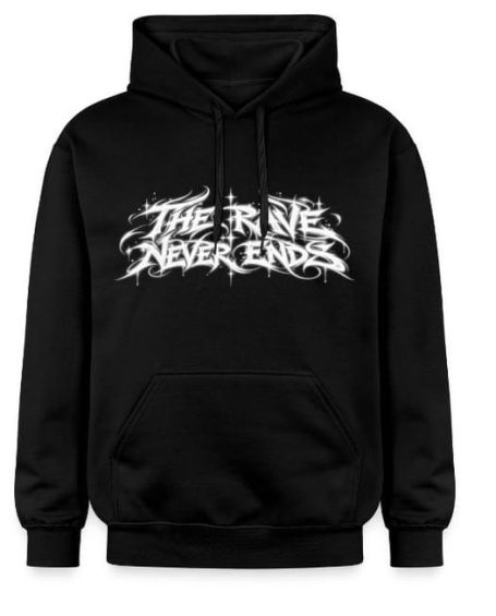 The Rave Never Ends Hoodie The Rave Never Ends Techno Electronic Music Hoodie Pullover Gift for Men and Women White Letters